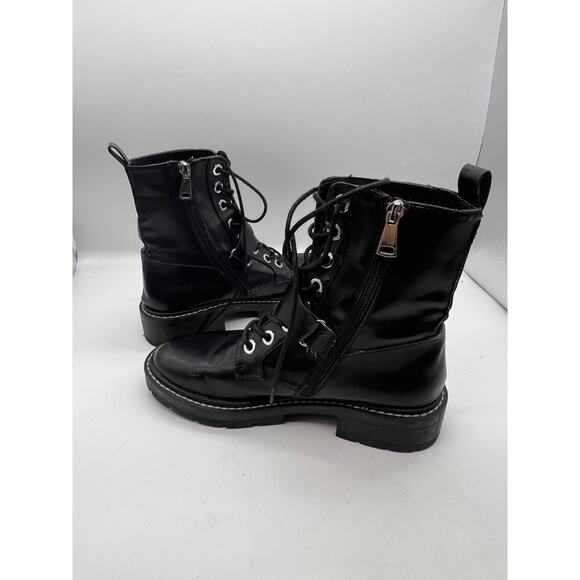 Pull & Bear Black Combat Moto Boots Laces Buckles size 39 Ankle Boots - Fair - Picture 11 of 11